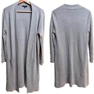 BLVD Womens Pearl Embellished Open Front Longline Cardigan Sz S/M Teacher Career